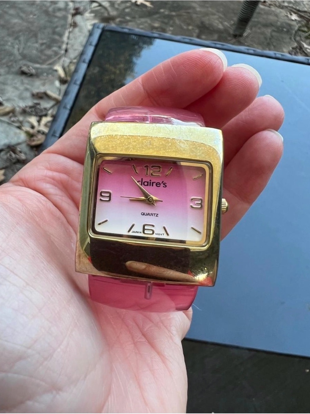 Vintage Y2K Claire's Pink Ombre Gold-Tone Square Watch
